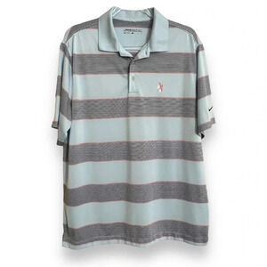 Nike Golf Dri-Fit Men's Blue Striped Short Sleeve Polo Golf Shirt Size Large